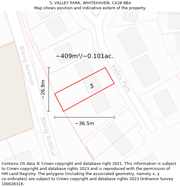 5, VALLEY PARK, WHITEHAVEN, CA28 8BA: Plot and title map