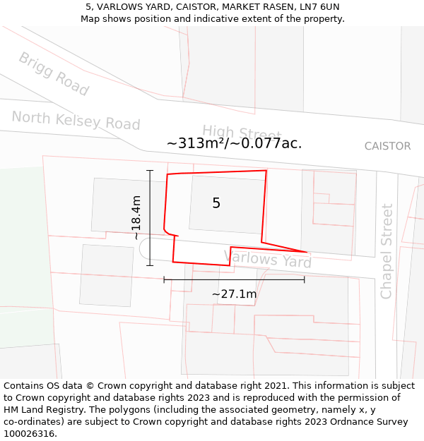 5, VARLOWS YARD, CAISTOR, MARKET RASEN, LN7 6UN: Plot and title map