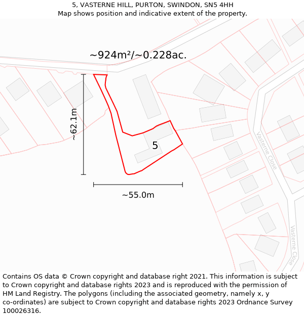 5, VASTERNE HILL, PURTON, SWINDON, SN5 4HH: Plot and title map