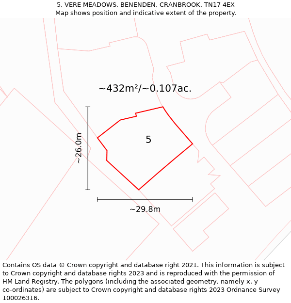 5, VERE MEADOWS, BENENDEN, CRANBROOK, TN17 4EX: Plot and title map