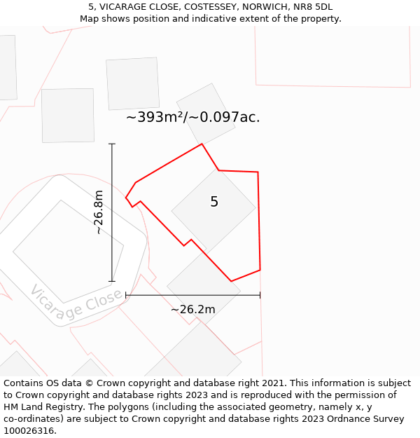 5, VICARAGE CLOSE, COSTESSEY, NORWICH, NR8 5DL: Plot and title map