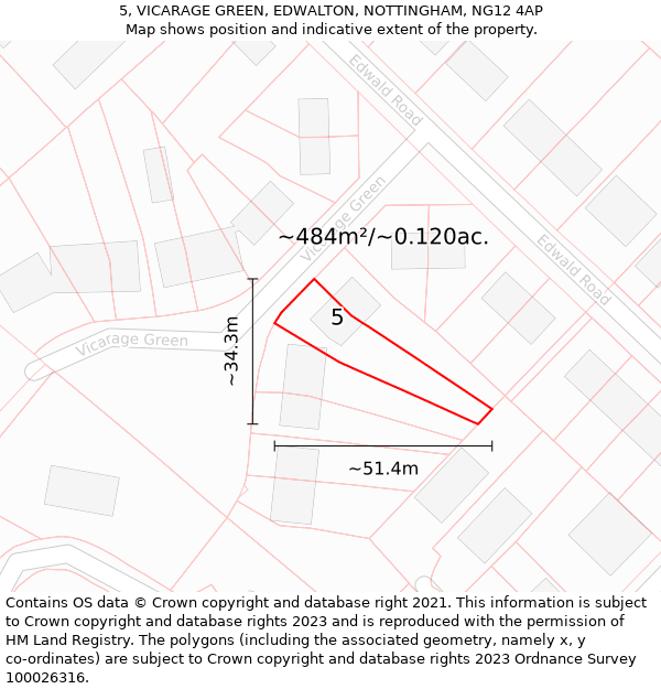 5, VICARAGE GREEN, EDWALTON, NOTTINGHAM, NG12 4AP: Plot and title map