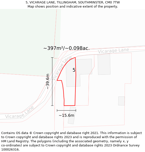 5, VICARAGE LANE, TILLINGHAM, SOUTHMINSTER, CM0 7TW: Plot and title map