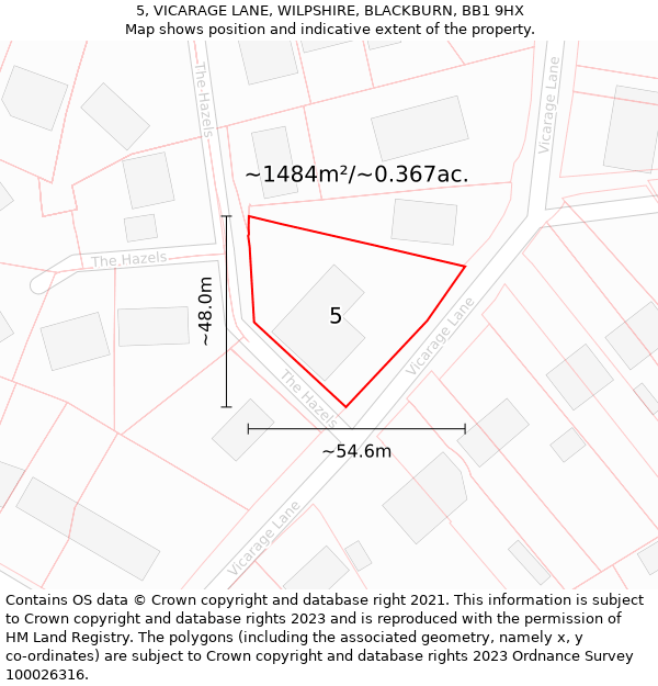 5, VICARAGE LANE, WILPSHIRE, BLACKBURN, BB1 9HX: Plot and title map