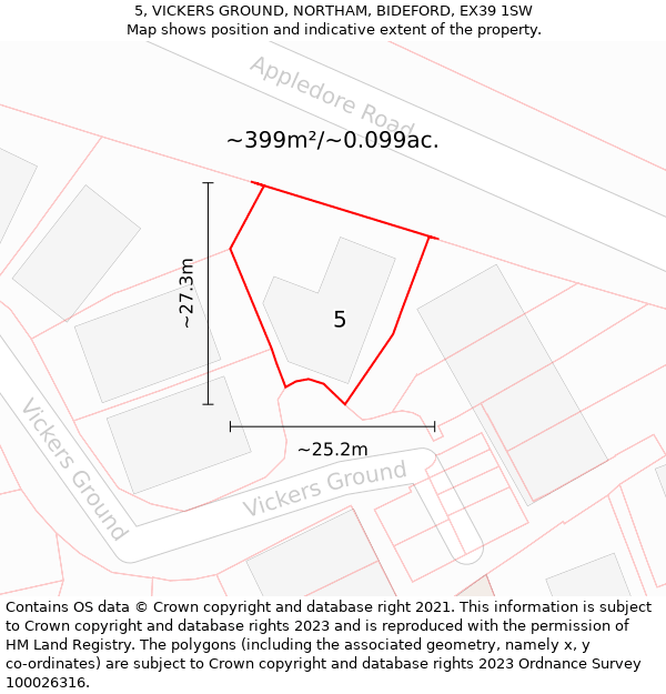 5, VICKERS GROUND, NORTHAM, BIDEFORD, EX39 1SW: Plot and title map