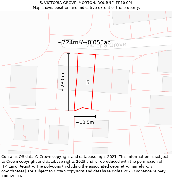 5, VICTORIA GROVE, MORTON, BOURNE, PE10 0PL: Plot and title map