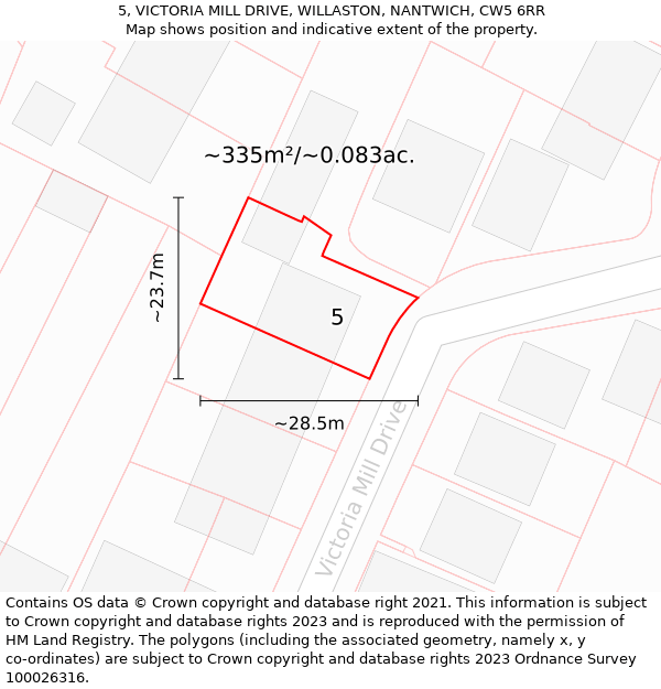 5, VICTORIA MILL DRIVE, WILLASTON, NANTWICH, CW5 6RR: Plot and title map