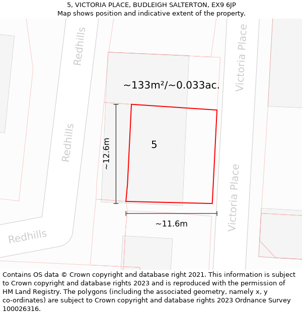 5, VICTORIA PLACE, BUDLEIGH SALTERTON, EX9 6JP: Plot and title map