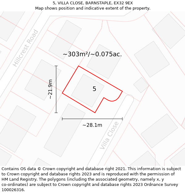 5, VILLA CLOSE, BARNSTAPLE, EX32 9EX: Plot and title map