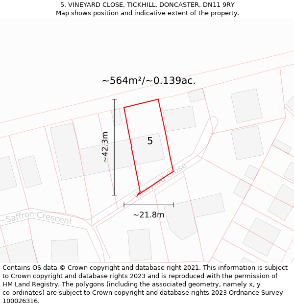 5, VINEYARD CLOSE, TICKHILL, DONCASTER, DN11 9RY: Plot and title map