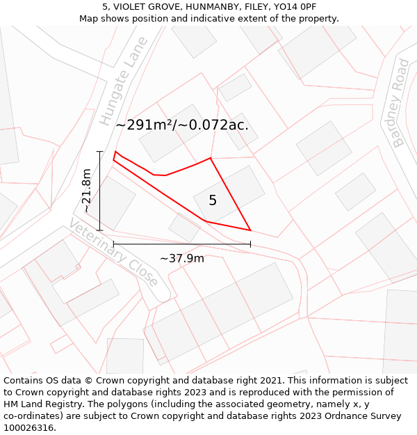 5, VIOLET GROVE, HUNMANBY, FILEY, YO14 0PF: Plot and title map