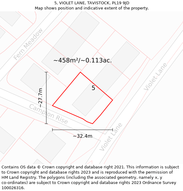 5, VIOLET LANE, TAVISTOCK, PL19 9JD: Plot and title map