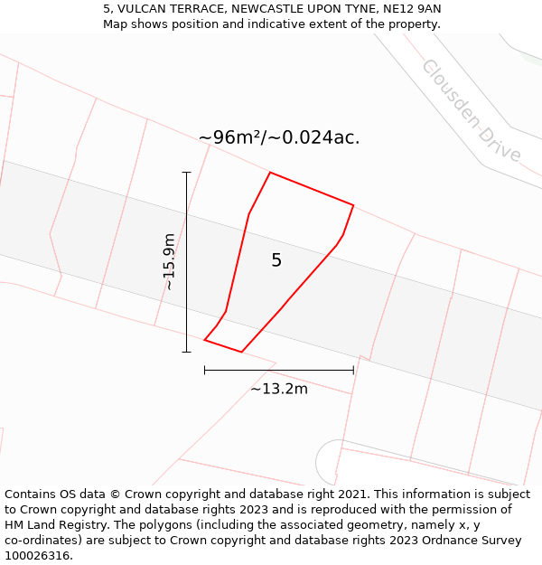5, VULCAN TERRACE, NEWCASTLE UPON TYNE, NE12 9AN: Plot and title map