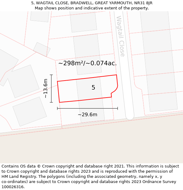 5, WAGTAIL CLOSE, BRADWELL, GREAT YARMOUTH, NR31 8JR: Plot and title map