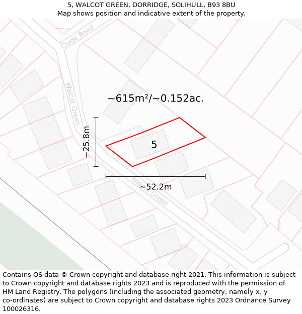 5, WALCOT GREEN, DORRIDGE, SOLIHULL, B93 8BU: Plot and title map