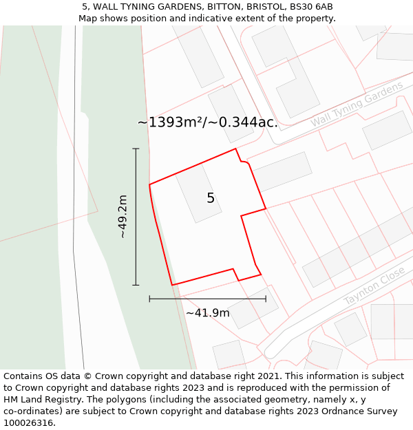 5, WALL TYNING GARDENS, BITTON, BRISTOL, BS30 6AB: Plot and title map