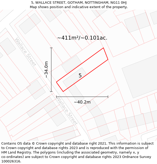 5, WALLACE STREET, GOTHAM, NOTTINGHAM, NG11 0HJ: Plot and title map