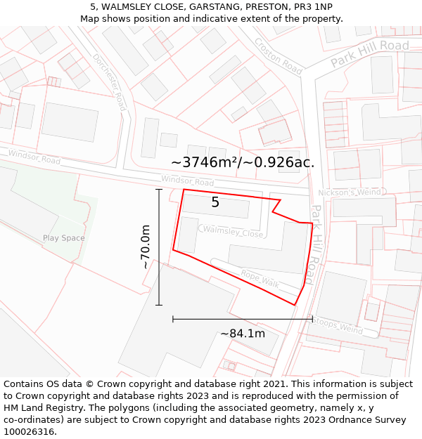 5, WALMSLEY CLOSE, GARSTANG, PRESTON, PR3 1NP: Plot and title map