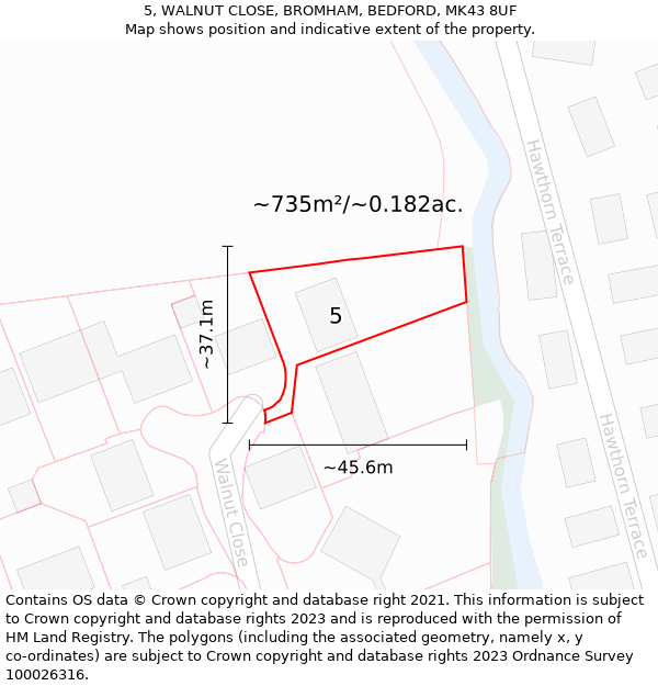 5, WALNUT CLOSE, BROMHAM, BEDFORD, MK43 8UF: Plot and title map