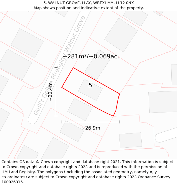 5, WALNUT GROVE, LLAY, WREXHAM, LL12 0NX: Plot and title map