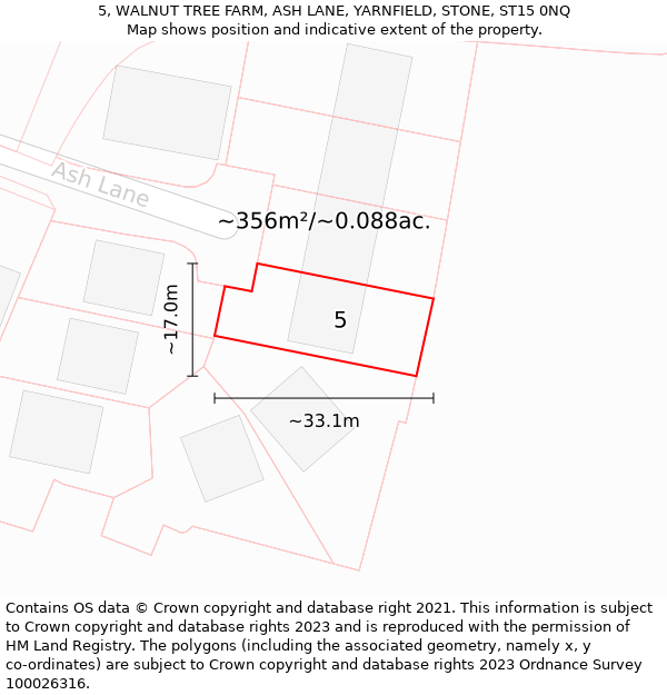 5, WALNUT TREE FARM, ASH LANE, YARNFIELD, STONE, ST15 0NQ: Plot and title map