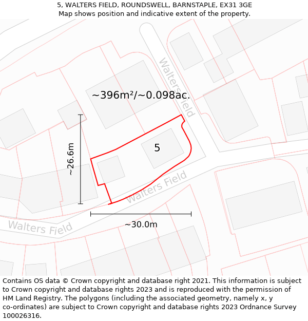 5, WALTERS FIELD, ROUNDSWELL, BARNSTAPLE, EX31 3GE: Plot and title map