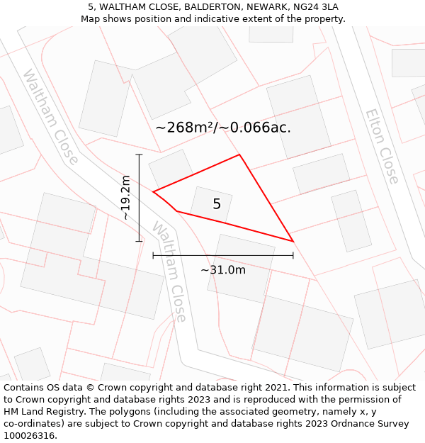 5, WALTHAM CLOSE, BALDERTON, NEWARK, NG24 3LA: Plot and title map