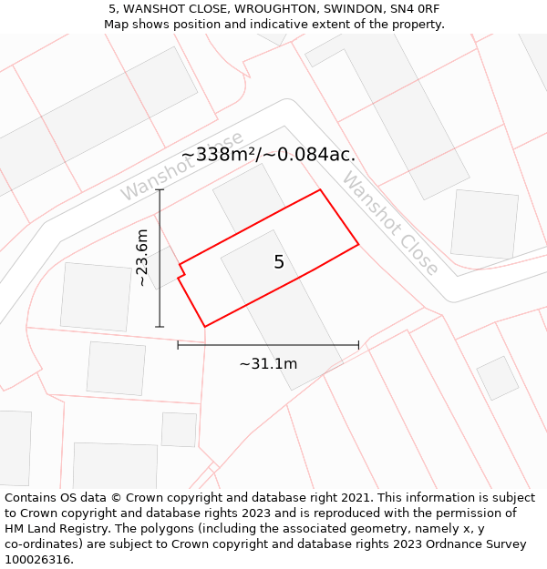 5, WANSHOT CLOSE, WROUGHTON, SWINDON, SN4 0RF: Plot and title map