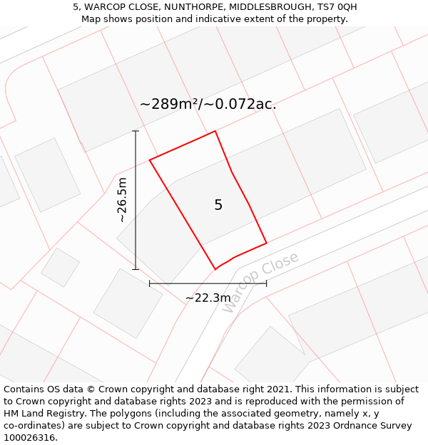 5, WARCOP CLOSE, NUNTHORPE, MIDDLESBROUGH, TS7 0QH: Plot and title map