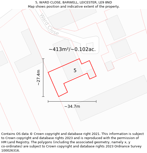 5, WARD CLOSE, BARWELL, LEICESTER, LE9 8ND: Plot and title map