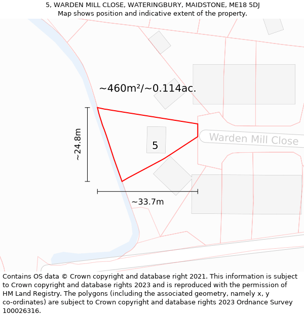 5, WARDEN MILL CLOSE, WATERINGBURY, MAIDSTONE, ME18 5DJ: Plot and title map