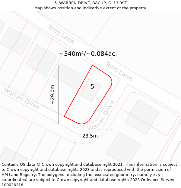 5, WARREN DRIVE, BACUP, OL13 9SZ: Plot and title map