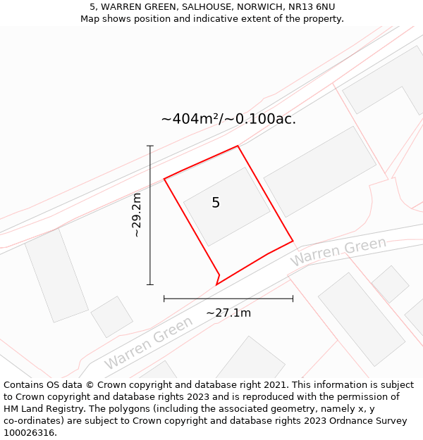 5, WARREN GREEN, SALHOUSE, NORWICH, NR13 6NU: Plot and title map