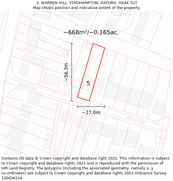 5, WARREN HILL, STADHAMPTON, OXFORD, OX44 7UT: Plot and title map