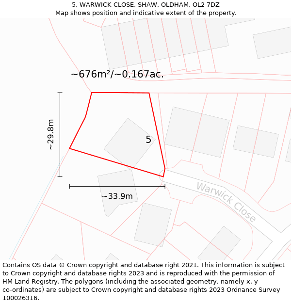 5, WARWICK CLOSE, SHAW, OLDHAM, OL2 7DZ: Plot and title map