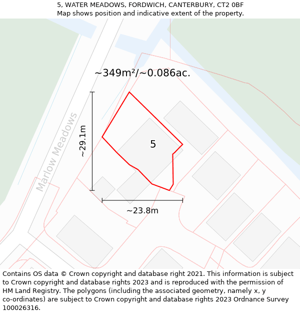 5, WATER MEADOWS, FORDWICH, CANTERBURY, CT2 0BF: Plot and title map