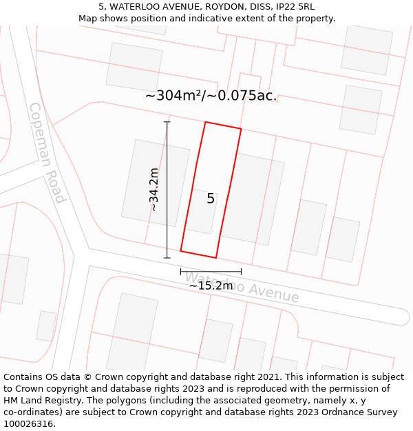 5, WATERLOO AVENUE, ROYDON, DISS, IP22 5RL: Plot and title map