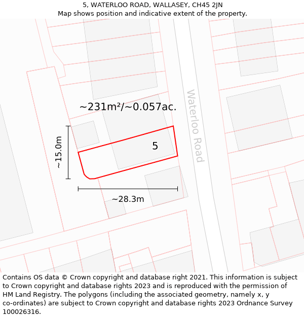 5, WATERLOO ROAD, WALLASEY, CH45 2JN: Plot and title map