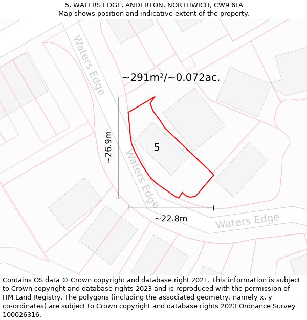 5, WATERS EDGE, ANDERTON, NORTHWICH, CW9 6FA: Plot and title map