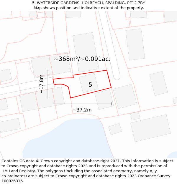 5, WATERSIDE GARDENS, HOLBEACH, SPALDING, PE12 7BY: Plot and title map