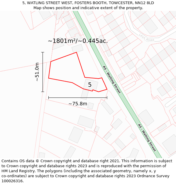 5, WATLING STREET WEST, FOSTERS BOOTH, TOWCESTER, NN12 8LD: Plot and title map