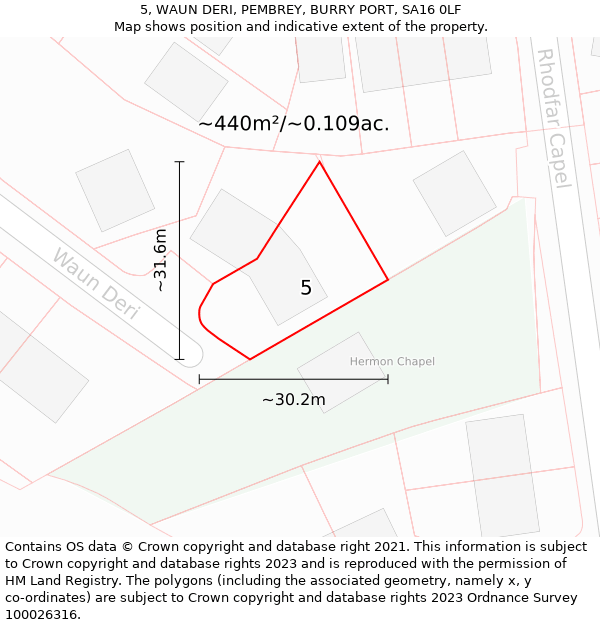 5, WAUN DERI, PEMBREY, BURRY PORT, SA16 0LF: Plot and title map