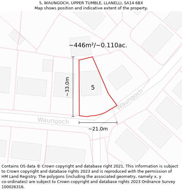 5, WAUNGOCH, UPPER TUMBLE, LLANELLI, SA14 6BX: Plot and title map