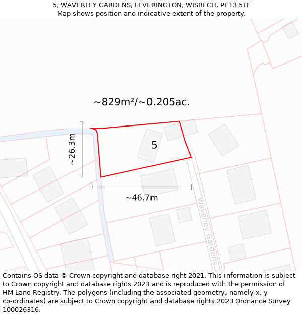 5, WAVERLEY GARDENS, LEVERINGTON, WISBECH, PE13 5TF: Plot and title map