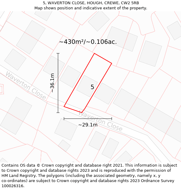 5, WAVERTON CLOSE, HOUGH, CREWE, CW2 5RB: Plot and title map