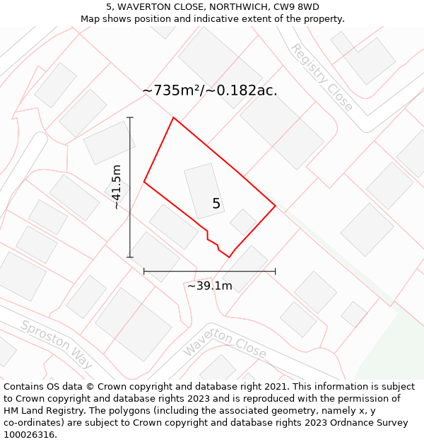 5, WAVERTON CLOSE, NORTHWICH, CW9 8WD: Plot and title map