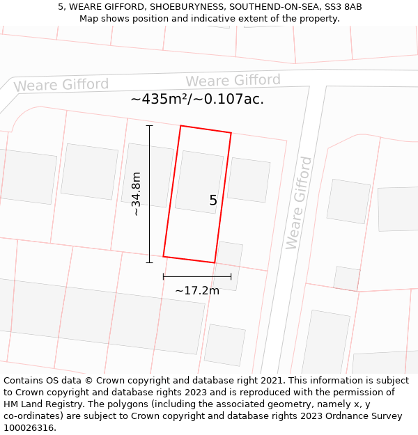 5, WEARE GIFFORD, SHOEBURYNESS, SOUTHEND-ON-SEA, SS3 8AB: Plot and title map