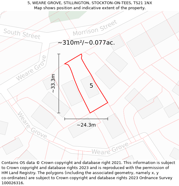 5, WEARE GROVE, STILLINGTON, STOCKTON-ON-TEES, TS21 1NX: Plot and title map