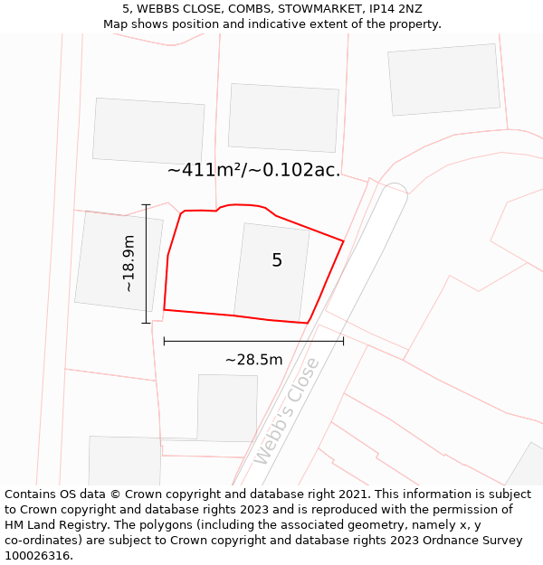 5, WEBBS CLOSE, COMBS, STOWMARKET, IP14 2NZ: Plot and title map