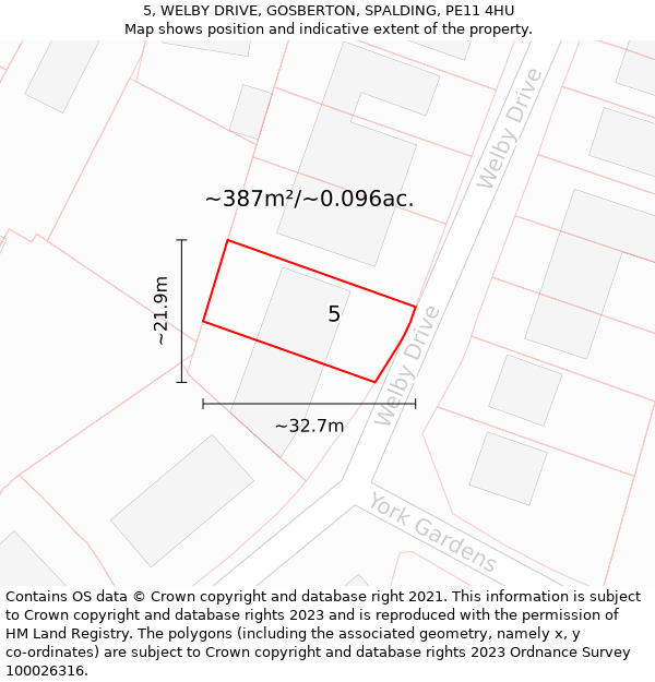 5, WELBY DRIVE, GOSBERTON, SPALDING, PE11 4HU: Plot and title map